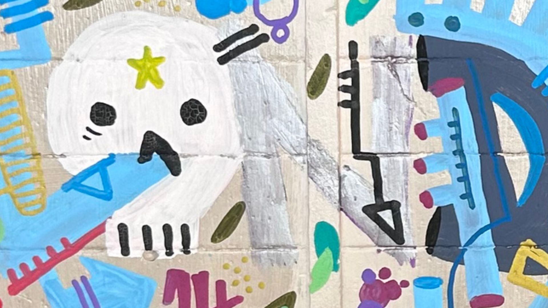 Mini mur en plâtre peint avec motif street art