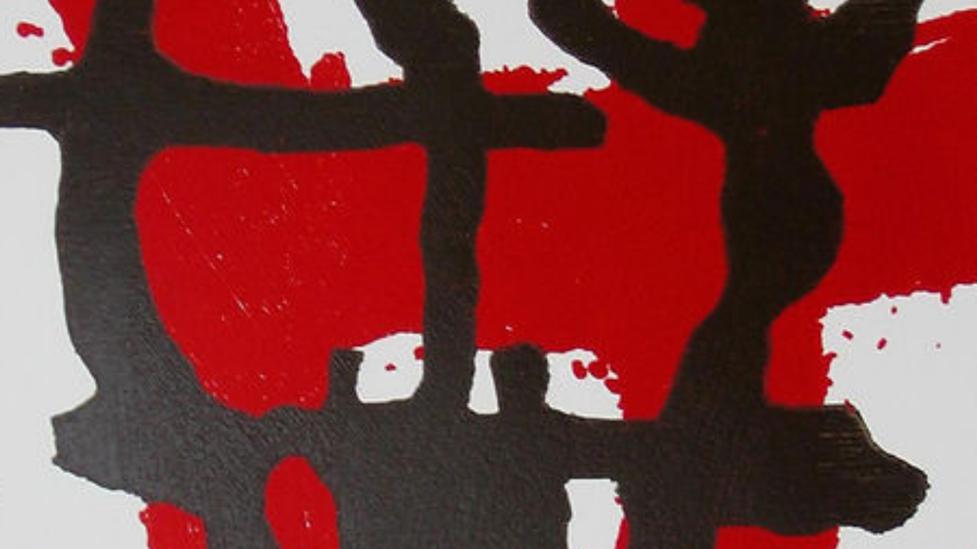 Gravure avec des formes abstraites rouges et noirs