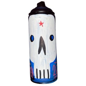 Bombe peinte en noir avec un visage de squelette avec dégradé de bleu