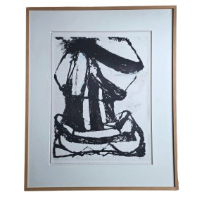 Aquatine sur papier sur fond blanc avec formes abstraites en noir