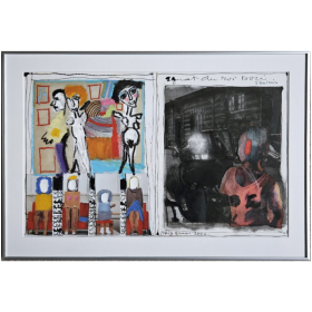 Duo d'œuvre, l'une avec deux figures et l'autre d'un paysage sombre