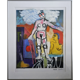 Figure d'une femme au cheveux blanc sur fond coloré