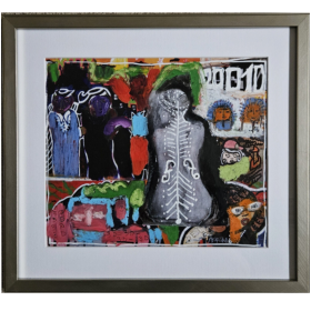 Représentation d'un dos humain, entouré de plusieurs figures