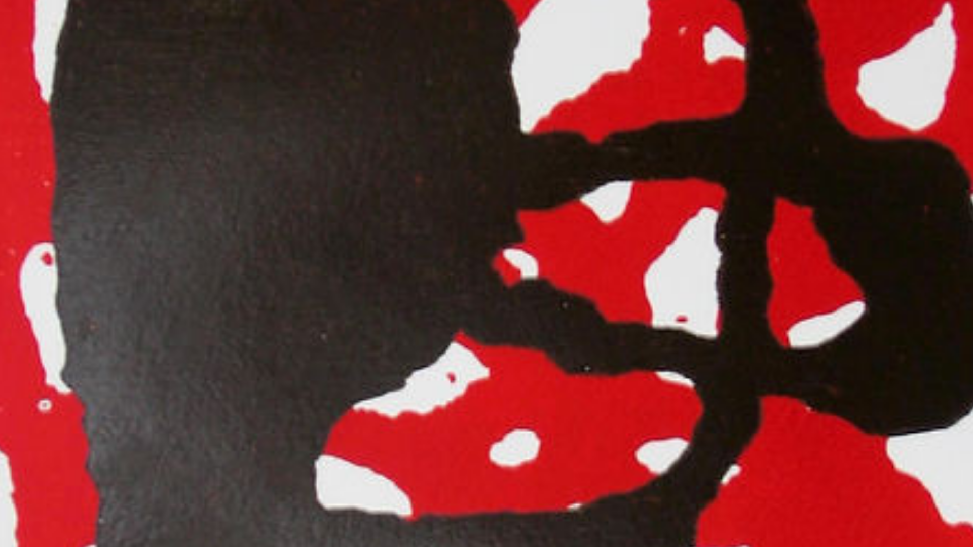 Gravure avec des formes abstraites rouges et noirs