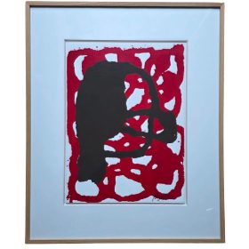 Gravure avec des formes abstraites rouges et noirs