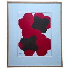 Gravure avec des formes abstraites rouges et noirs