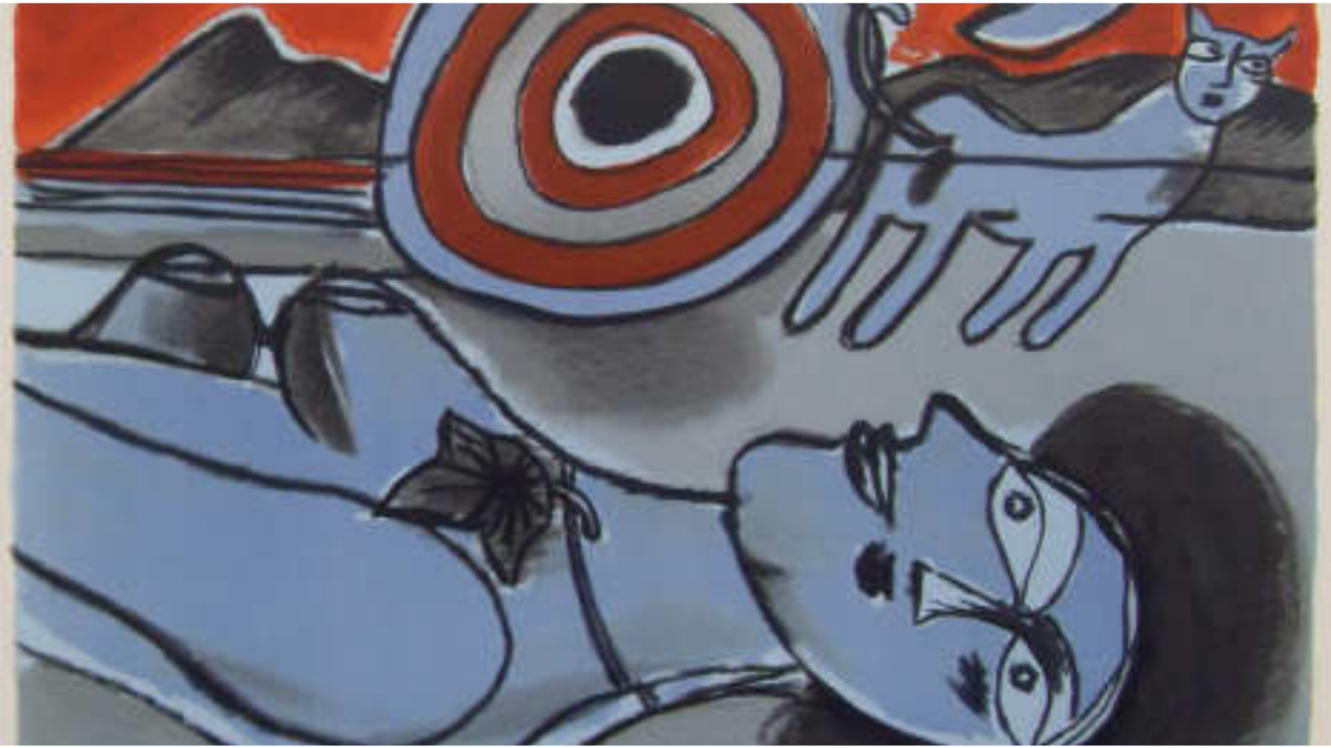 Impression colorée d'une femme bleue allongée