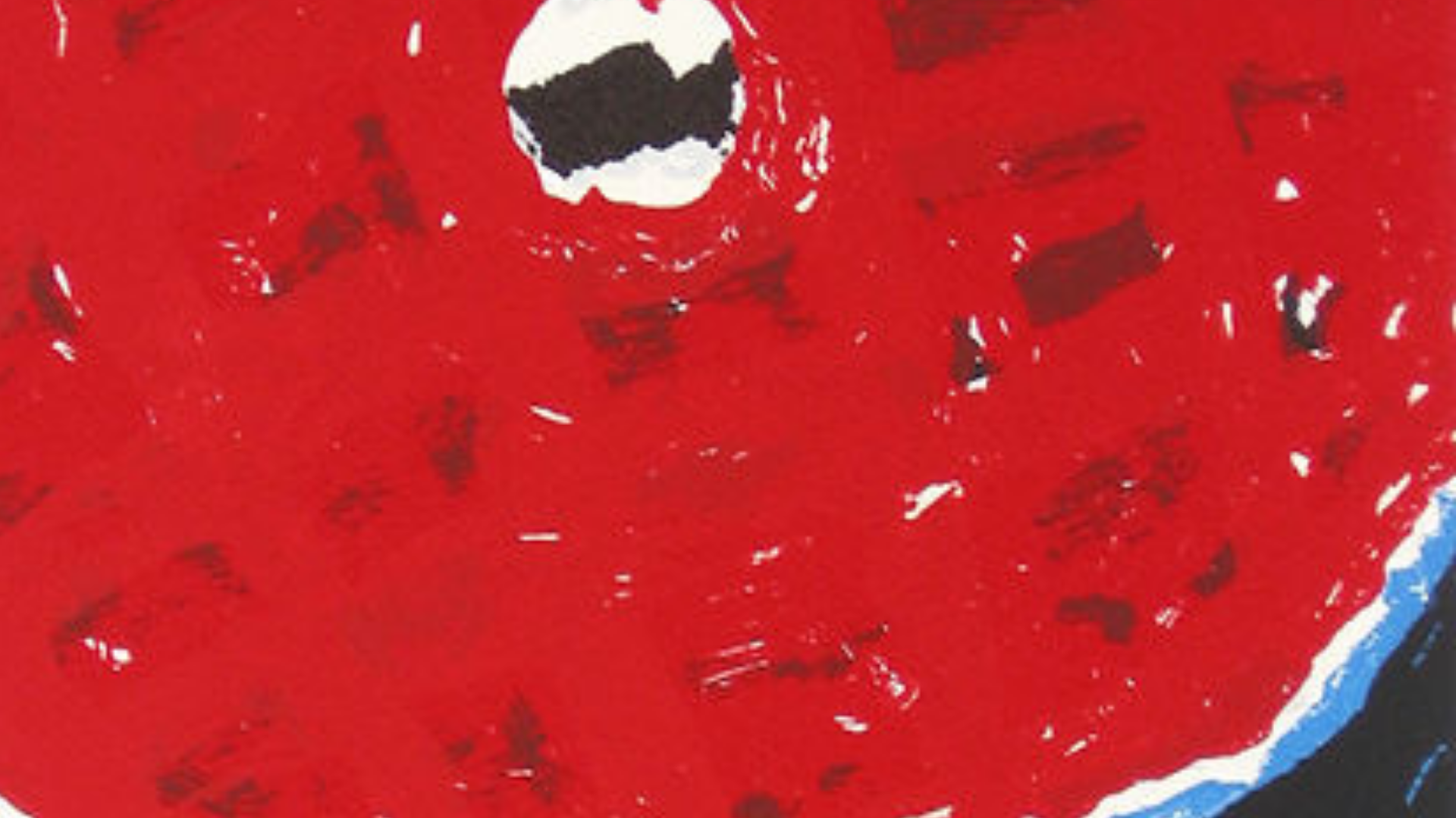 Impression de formes rondes, représentant une planète, principalement rouge, sur un fond noir.