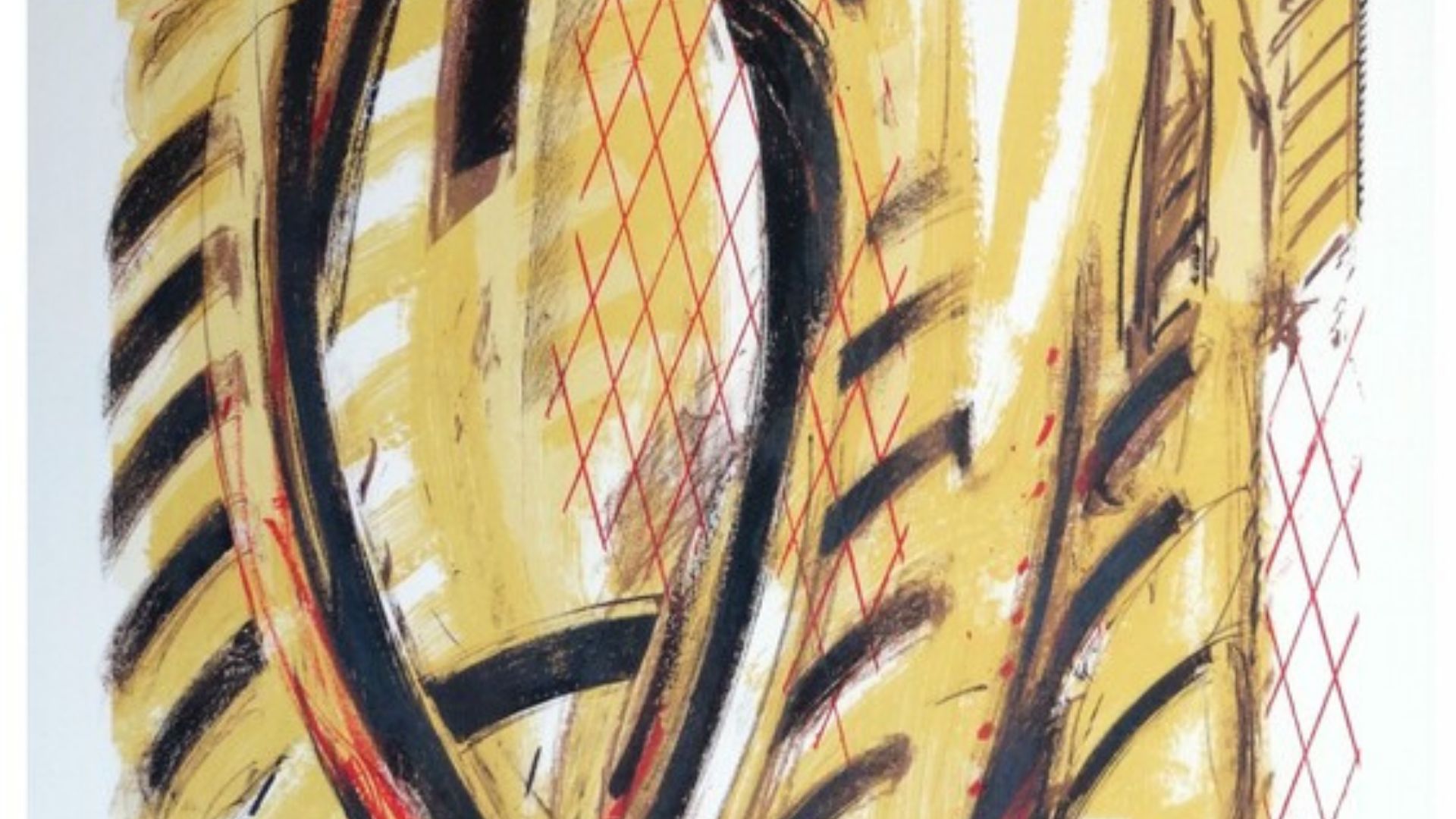 Lithographie de formes de couleur orange, noir et rouge