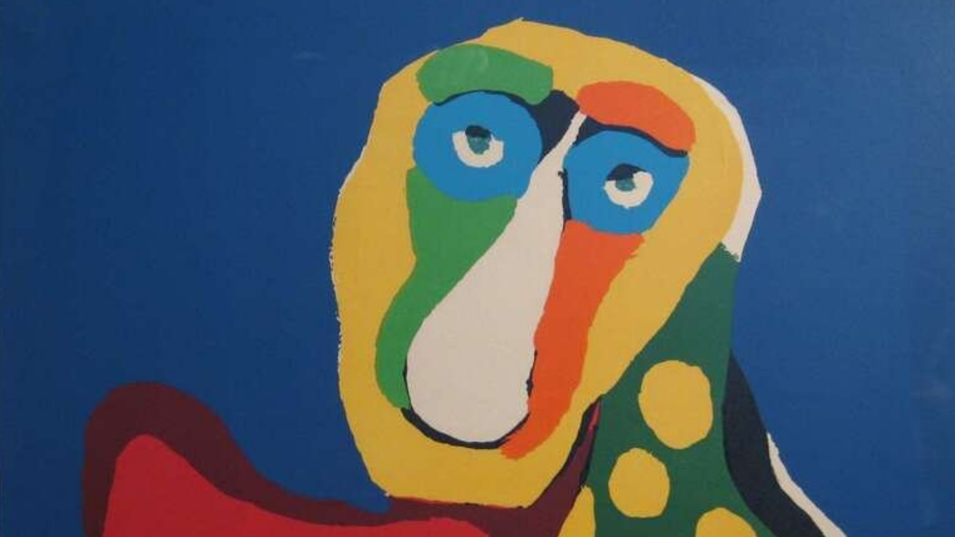 Impression colorée avec des formes abstraites, représentant un bonhomme