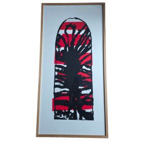 Fond rouge et blanc avec formes noir