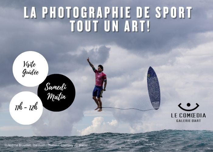 Jérôme Brouillet, The Golden Moment, Gabriel Medina suspendu au-dessus de l’océan avec sa planche de surf aux Jeux olympiques de Paris 2024.